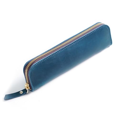DONGKER Leder Federmappe, Vintage Federmäppchen, Stifte-Etui, Retro Stiftemäppchen mit 4 Stift-Schlaufen und Reißverschluss für Kugelschreiber, Füller, Pinsel etc.