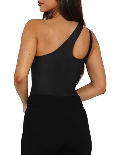 reoria butsmooth women39s trendy sexy plunge one shoulder sleeveless v backless going out tank bodysuits tops