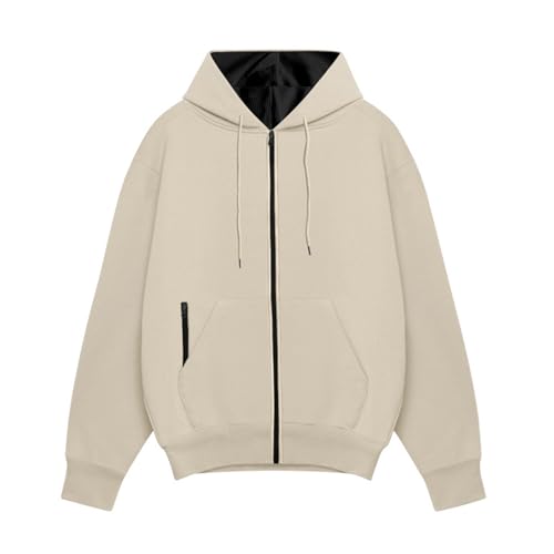 Men Hoodies Zip Up Sherpa Lined Sweatshirt Jacket Casual Drawstring Workout Hoody Tops Winter Heavyweight Warm Jacket3