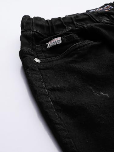 Image of The Indian Garage Co Men Slim Fit Solid Mid-Rise Stretchable Denim Joggers