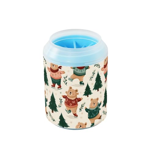 Frosty Forest Bear Skaters Dog Cats Paw Cleaner/Washer, Paw Muddy Paw Cleaner, Pet Foot Washer Cup for Small Medium Large Breed Dogs/Cats