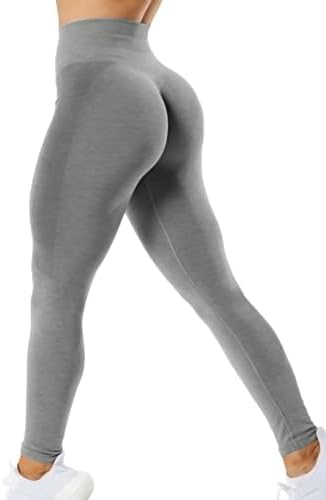 SENBAN Women's Seamless Scrunch Leggings Gym Workout Yoga Pants for Women Butt Lift Tights Light Grey S