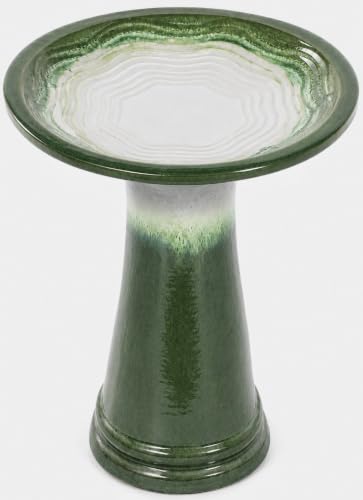 TaiEnjoy 18-inch ceramic bird bath in grass green glaze — a patio-edge shape
