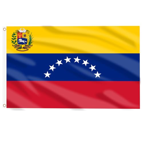 AhfuLife Drapeau du Venezuela 90x150 cm – 1 Pcs Drapeau Vénézuélien Double Face avec 2 Œillets en Laiton, Polyester Solide pour Extérieur, Décoration pour Fête Nationale, Coupe du Monde, Stade, Bar