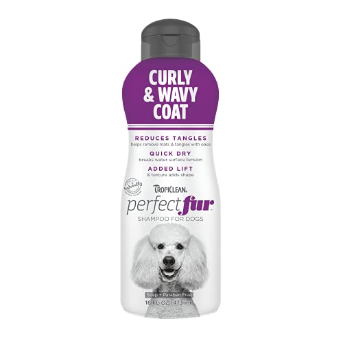 TropiClean PerfectFur Curly & Wavy Coat Shampoo for Dogs, 16oz - Made in USA - Naturally Derived - Curly & Wavy Coat Formula - Detangling & Dematting on Thick Fur & Wiry Breeds Like Poodles & Bichons