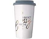 I am not bossy, I am the Boss Ceramic Coffee Travel Mug for Women 12 oz. With Sealed BPA Free Lid - Dishwasher Safe - Sarcastic Boss Babe Saying - Novelty Boss Lady Coffee Mug
