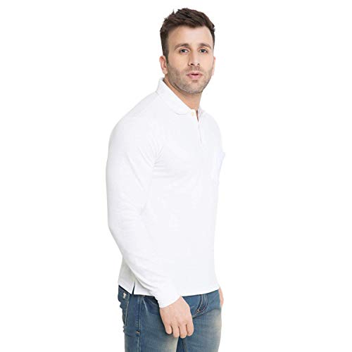 Image of CHKOKKO Men's Polo Cotton Regular Fit Full Sleeves T-Shirt with Pocket White Size S