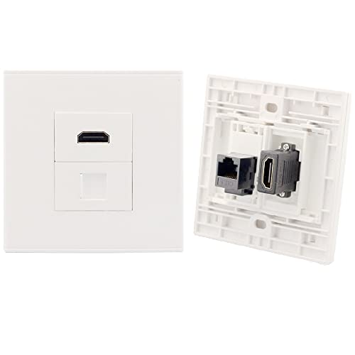 Placa de pared Ethernet HDMI,Toma de corriente RJ45 Keystone CAT6,Hembra a Hembra Panel de Pared Enchufe de Red Gigabit,LAN Puerto de la placa frontal de la caja, 86x86mm