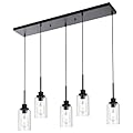 MELUCEE Black Pendant Lights for Kitchen Island, 5-Light Dining Room Light Fixtures Linear Chandeliers with Clear Glass Shade, DIY Hanging Lamp Ceiling for Dining Room Kitchen Bar