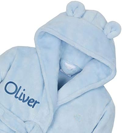 Personalised Embroidered Baby Bath Robe Dressing Gown Soft Gift Pink/Blue/White Teddy Ears Boy Girl Present 0-24 Months