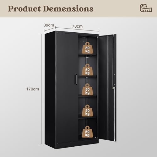 Sightlife Metal Garage Storage Cabinet with 2 Doors Lock Steel Tool Cabinets 4 Adjustable Shelves Lockable File Cabinet Tall Locker Organizer Steel Garage Cabinets Black 3 Sightlife Metal Garage Storage Cabinet with 2 Doors Lock Steel Tool Cabinets 4 Adjustable Shelves Lockable File Cabinet Tall Locker Organizer Steel Garage Cabinets Black - Image 3