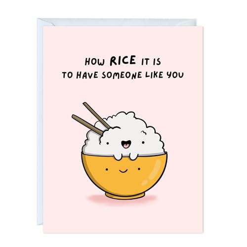 ALY LOU Funny Anniversary & Birthday Card – Punny Greeting Card Blank Inside, Cute & Perfect for Couples, Him, Her, Husband, Wife, Girlfriend, Boyfriend (How Rice it is to Have Someone Like You)
