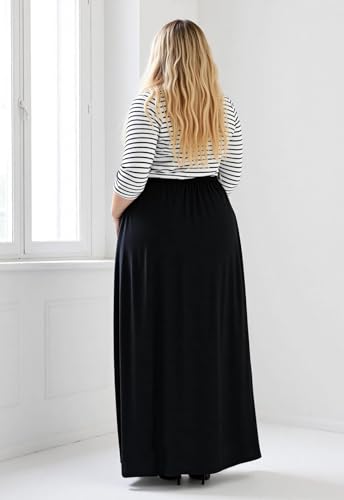 Image of Nemidor Women Plus Size Casual Maxi Dress Long Fall Pockets | Size 14-26 plus, elastic waist, long sleeve, round neck, loose, boho, curvy, winter, wedding, daily, vacation, work, holiday