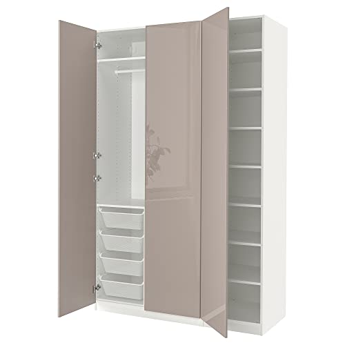 FARDAL/PAX Garderobe, 150x60x236 cm, Weiß/Hochglanz Dunkelbeige