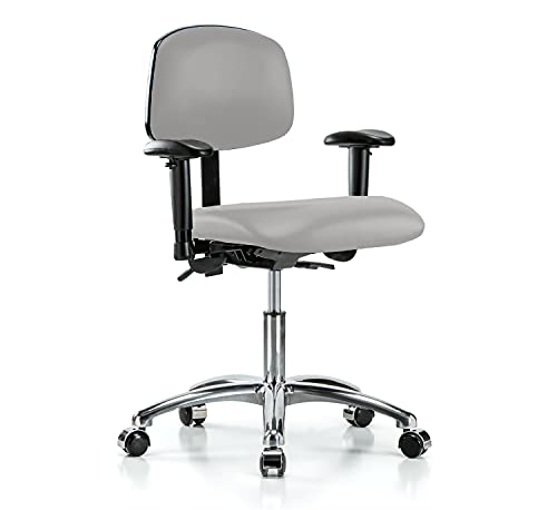 Image of Perch Chrome Task Chair, Rolling, Desk Height 19 inch-24 inch, Grey Vinyl