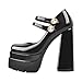 Onlymaker Women's Platform Chunky Heel Square Toe Sandals Ankle Strap Patent Leather Mary Janes Shoes Black Size 9