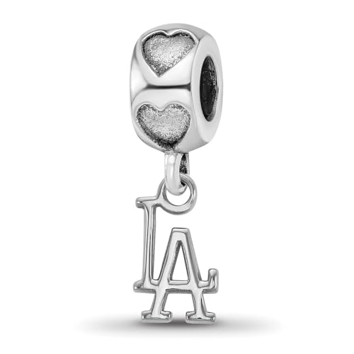 LogoArt Sterling Silver Rhodium Plated Los Angeles Dodgers LA MLB on Heart Bead, GQDOD006BD2SS