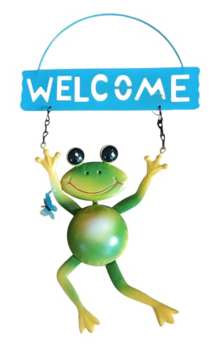 Greenbrier Metal Frog Welcome Sign for Garden, Patio, Porch, Home Decor, 11 inches Long, Green