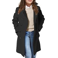 Haloumoning Girls Double Breasted Trench Coat Kids Notch Lapel Long Peacoat with Pockets 5-14 Years, Black, 5-6 Years
