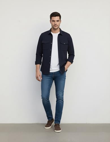 Image of DEELMO Men's Stylish Cotton Blend Casual Shirt || Full Sleeve Button-Down Shirt with Dual Flap Pockets || Comfortable Breathable Fabric || Perfect for Casual Office and Outing Wear