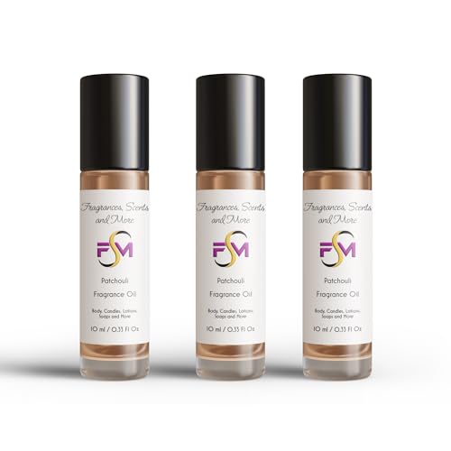 Patchouli Perfume/Body Oil - 3 Bottles 0.33 Fl Oz Glass Roll On (10ml)