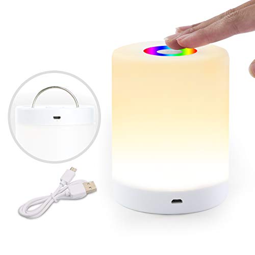 PiLITO Night Light, Table Touch Lamp for Bedrooms, Mini Portable Bedside Lamps Warm White Lamp & Color Changing RGB