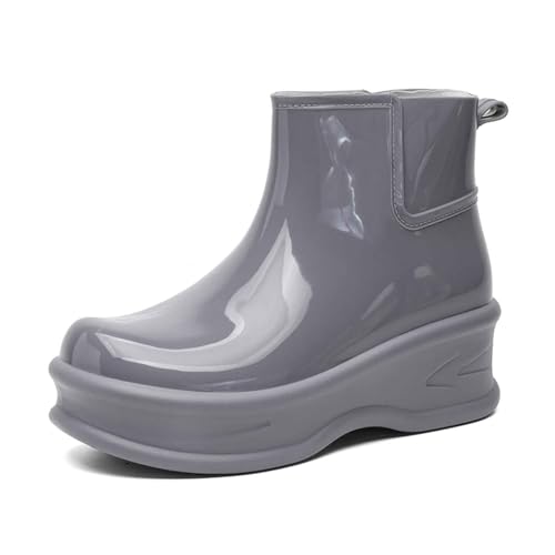 Water Shoes Wellies - Botas de lluvia para mujer, corte bajo, tubo corto de plástico con suela antideslizante, goma a prueba de calor, para viajes y senderismo, gris, 39.5 EU