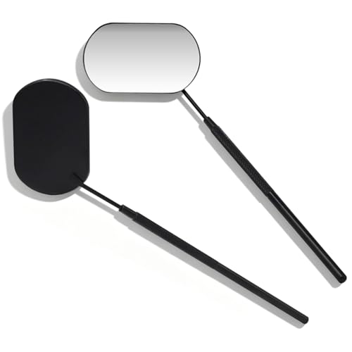 Pretty memory Lash Mirror, 2.2 Inches Large Eyelash Mirror for Lash Extensions, Eyelash Extension Supplies for Techs, Portable Stainless Steel Detachable Makeup Mirror (Black)