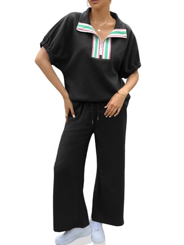Tenue 2 pièces pour femme avec manches courtes bouffantes et demi-fermeture éclair