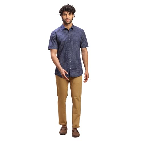 Image of Parx Men Low Rise Tapered Fit Solid Pattern Cotton Spandex Blend Flat Front Casual Trouser