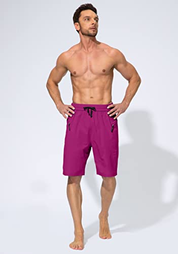 Men's Swim Trunks Quick Dry Board Shorts With Zipper Pockets Beach Shorts Bathing Suits For Men - No Mesh Liner(Violet Red,Xxl) #TOP1