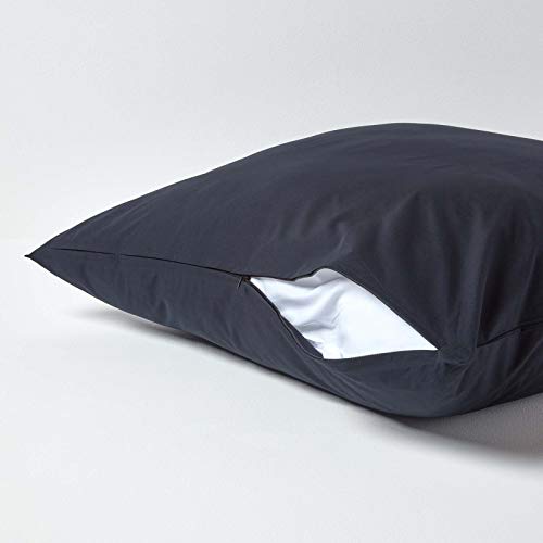 HOMESCAPES Black Pure Egyptian Cotton Euro Size Pillowcase 80 x 80 cm 200 TC 400 Thread Count Percale Equivalent Large Square Pillow Case with Zip - Image 3