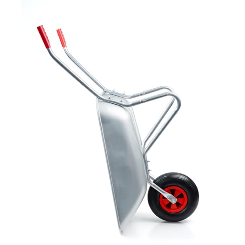 Crystals Wheelbarrow 65L/100KG - 80L x 60W x 60H cm - Heavy Duty Galvanised Steel - Home Garden Cart with Pneumatic Tyre, Silver