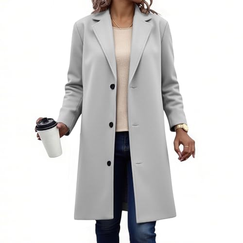 EMATOP Wollmantel Damen Winter Warm Trenchcoat Elegant Lang Blazer Jacke Langarm Einfarbig Wintermantel Baumwolle Revers Übergangsjacke Klassisch Business Windbreaker Mode...