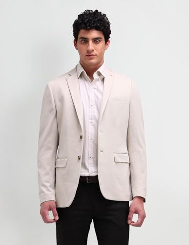 Image of Arrow Knitted Mens Blazer - Self-Design Striped Pattern, Five Pockets, Double-Vented Back Hem Stylish Blazer for Men