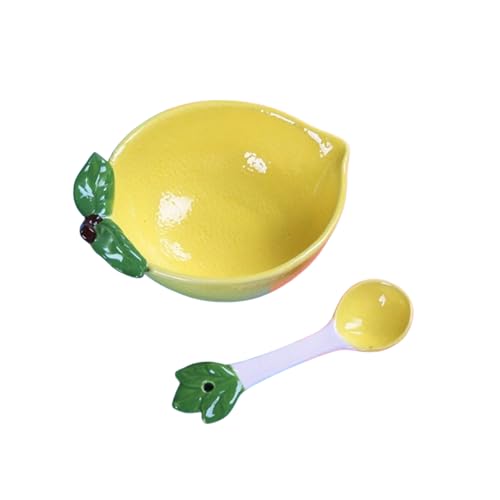 TJCGCKK Lemon Shaped Ceramic Dessert Bowl Cute Snack Bowls with Spoons Fruit Vegetable Themed Design Dishes Creative Serving Plates Ice Cream Bowls for Soup Cereal Dessert Appetizers Oatmeal Party