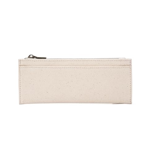 Image of Canvas Pencil Case Cartuchera Para Ninas Storage Cosmetic Bag Zipper (Beige, Canvas)
