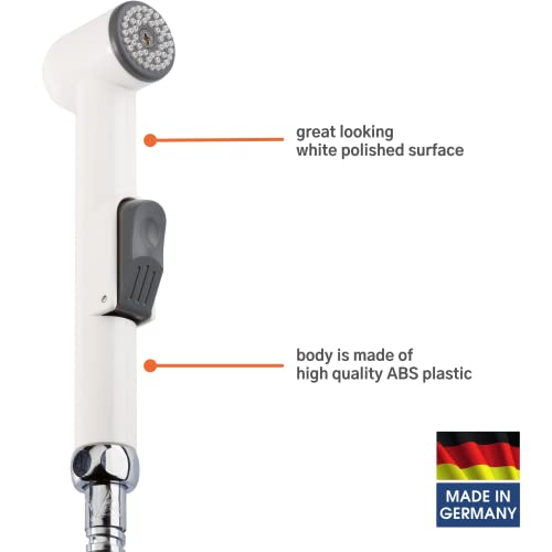 KISTENMACHER Shattaf Toilet Spray CLASSIC, white colour, Set with bidet handle, 100 cm flexible hose and wall holder