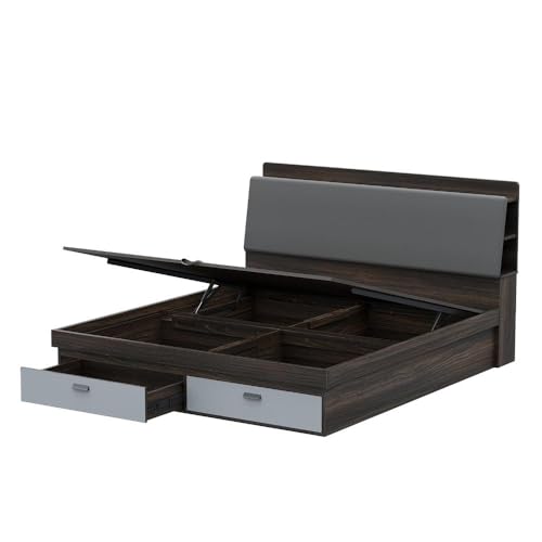 Image of Wakefit Atlas King Storage Engineered Wood Bed with Hydraulic Mechanism with Thunder Cloud Upholstered Headboard