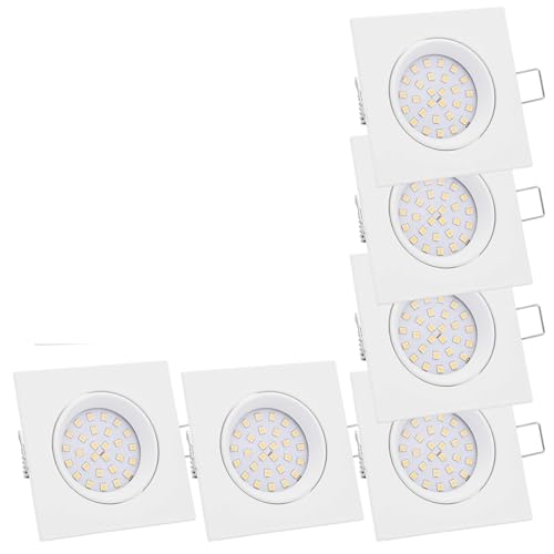 Lumare LED Einbaustrahler 4W | Extra flach, 27mm Einbautiefe | Ø75mm Bohrlochdurchmesser | Spot Wohnzimmer, Badezimmer | Einbauleuchte Weiß Eckig | 230V | IP44 | Warmweiß 2700K | 9er Set