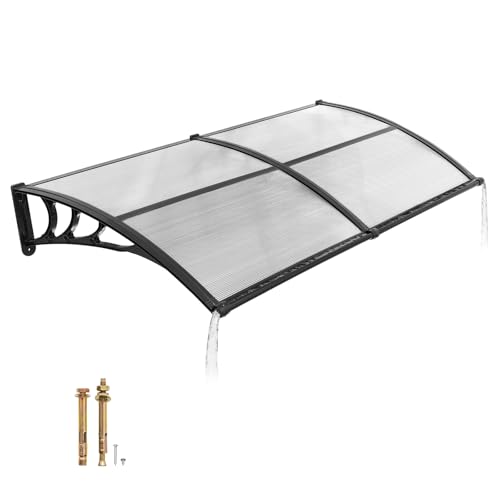 VEVOR Auvent de Porte d'Entrée 96,5x198,7 cm Marquise de Porte Extérieur Polycarbonate Transparent pour Fenêtres de Porches Balcons, Protection Contre...