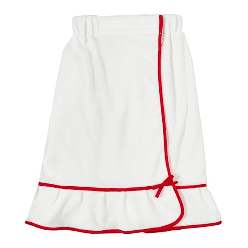 Image of Bella Sleep + Spa Spa, Shower, or Bath Wrap with Adjustable Closure for Women to Get Ready, Plush Polyester White with Red Trim, One Size Fits Most