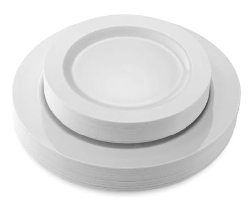 クリアプラスチック 使い捨て皿 ファンシーなデザート皿 ハードな丸型のパーティー皿 エレガントな前菜皿 頑丈なウェディング皿 小さなケーキ皿 (25個 19cm,ホワイト)