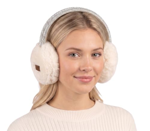 C.C Soft Winter Warm Adjustable Headband Ear Warmer Earmuffs, Sparkle Ivory