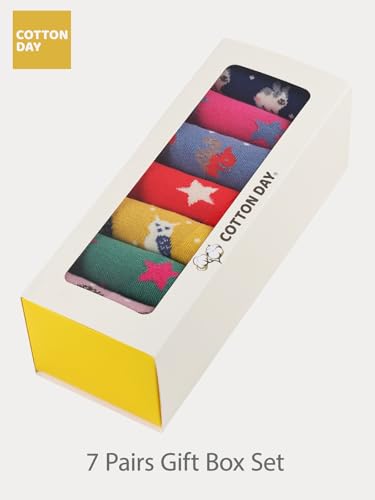 Image of COTTON DAY 7 Days of the Week Gift Box Kids Girls Fashion Short Socks Cute Animal, Floral, Stars, Stripes & Polka Dots Design