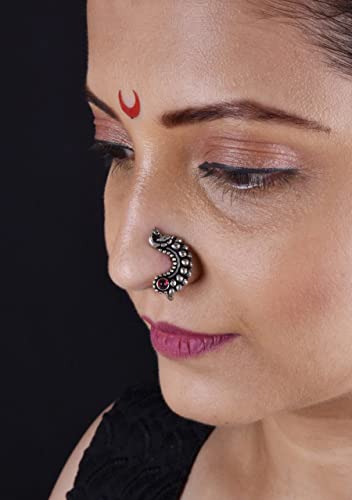 THANU'S CRAFT Maharashtrian Nath Clip on Marathi Nose ring without Piercing Oxidized nose Pin for women & Ladies