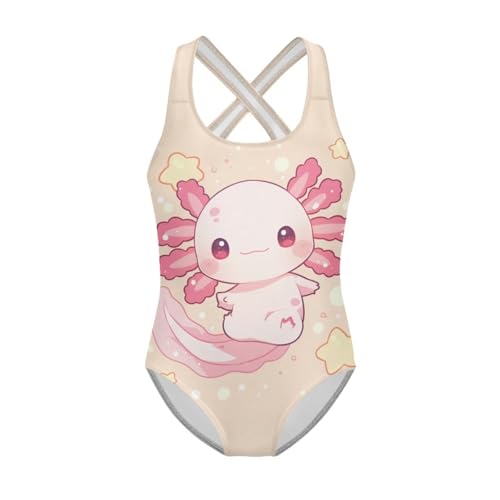 Image of Girls One Piece Swimsuit Axolotl Cross Back Straps Bathing Suit Lightweight Quick Dry Gymnastics Leotard