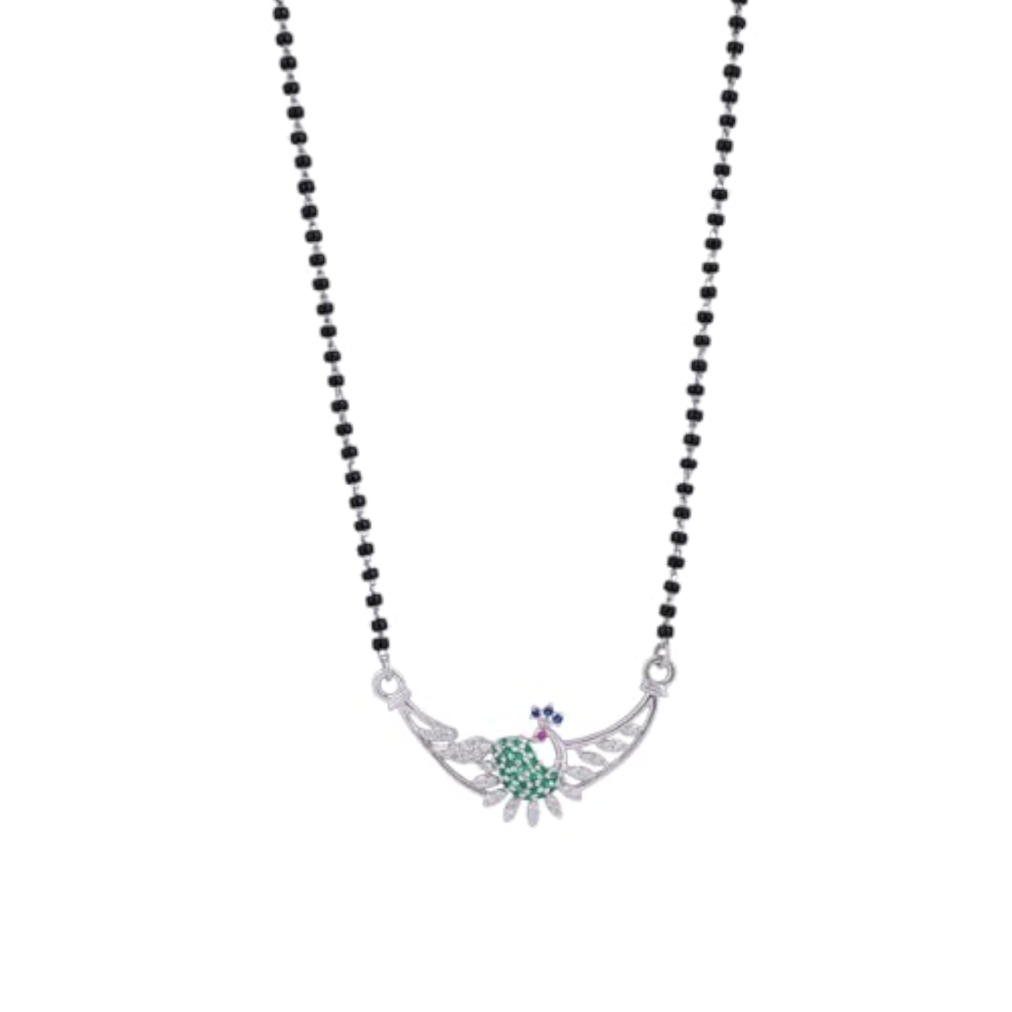 Women's 925 Sterling Silver Peacock Pendant Mangalsutra