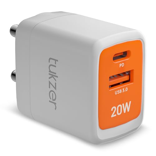 Image of Tukzer 20W Dual Port GaN3 Ultra 2X Faster Charger(Type C PD3.0 & USB QC3.0) Adapter for iPhone 17 /17 Plus /17 Pro /17 Pro Max, iPhone 16 /16 Plus /16 Pro /Max,15 /14 /13 /12 Series,Samsung,MacBook,Laptops-WHI