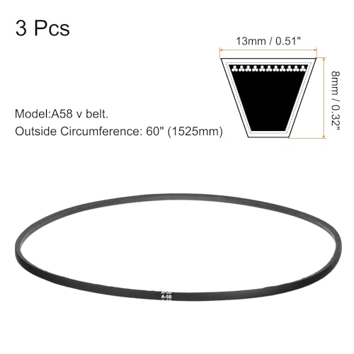 Image of uxcell 3pcs A58 or 4L600 Classic Wrapped Rubber V-Belt, 58 inch(1475mm) Inside Circumference, A Profile V Belt